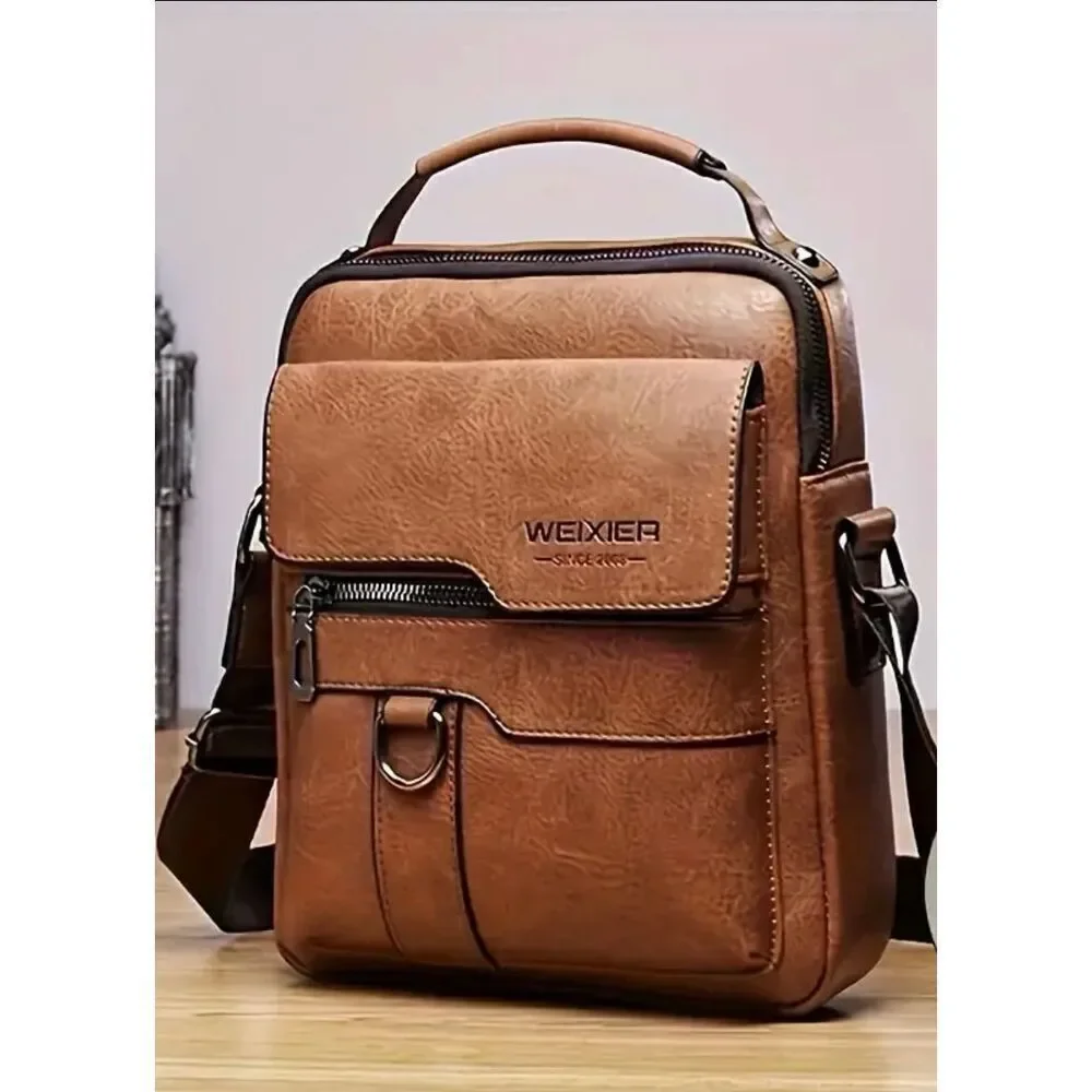 NWT WEIXIER Vintage Tan Camel Shoulder Spacious Multi-Pocket Office Travel Bag